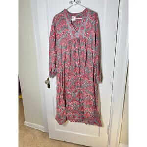 Victoria Dunn Deep Red Floral East Bay Flowy Fit Dress Chic Long Women's XL